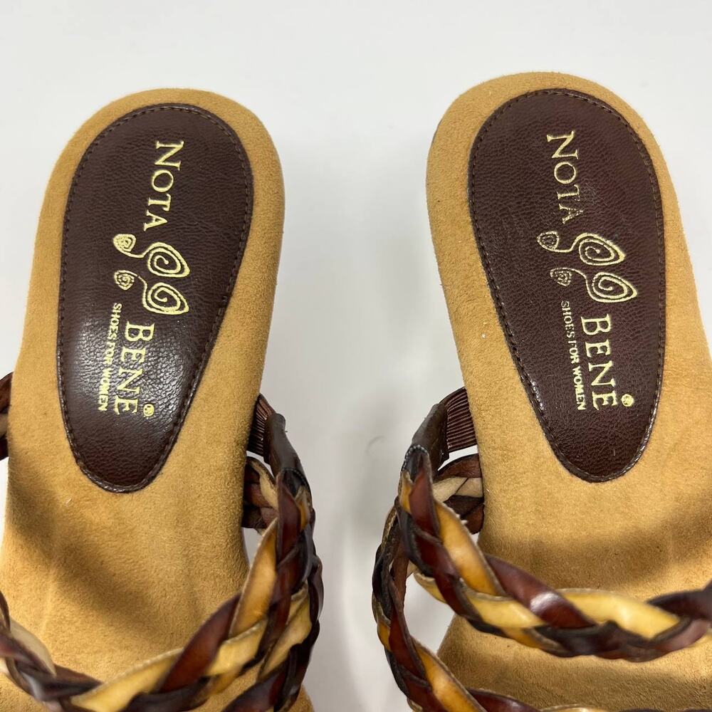 Nota Bene Sandals Women's 7 Wood Kitten Heel Strappy Leather RARE Non-Slip EUC - Picture 4 of 12